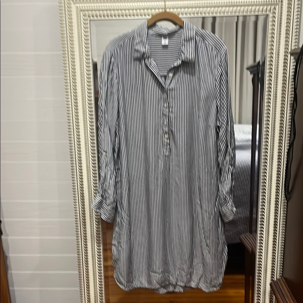 Old Navy ticking stripe Blue and White Striped Casual Button Down Dress